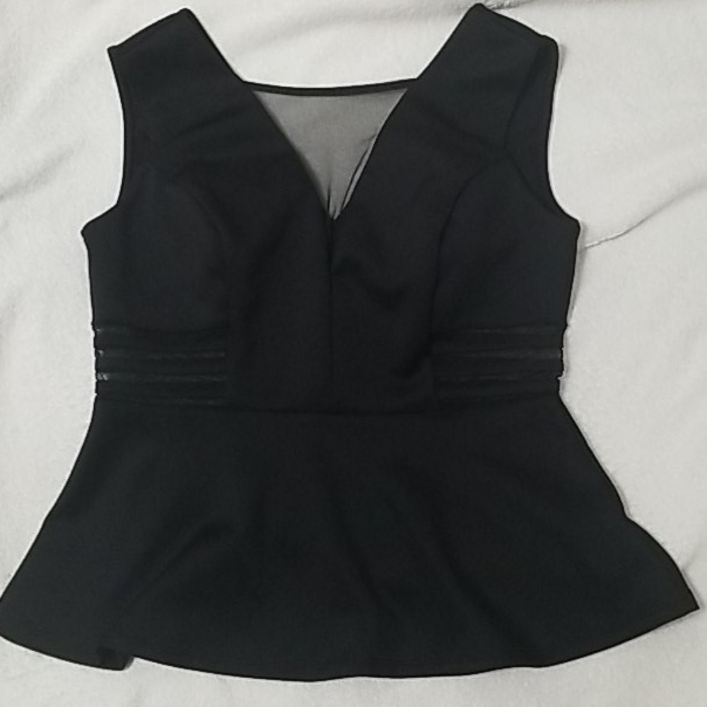 Mesh cut-out business casual black tank